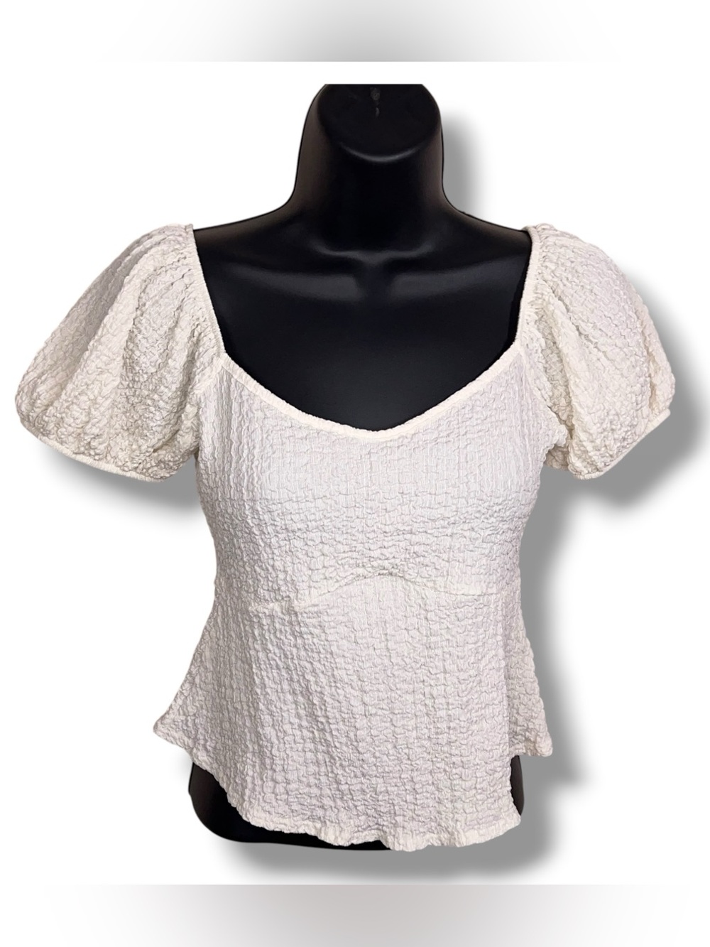 Medium See You Monday Ivory White Smocked Short Puff Sleeve Crop Top Boho